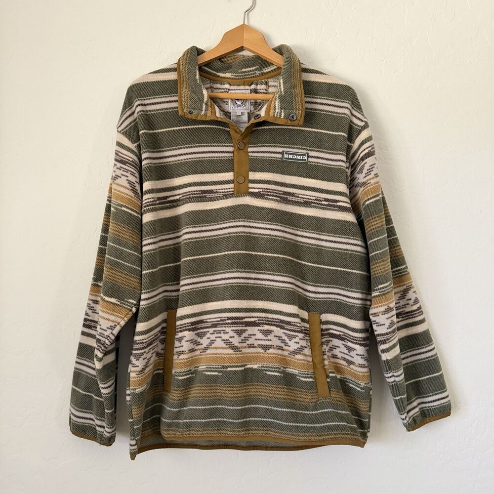 Cinch Sweater Mens L Aztec Southwestern Green Fleece 1/4 Quarter Snap Pullover